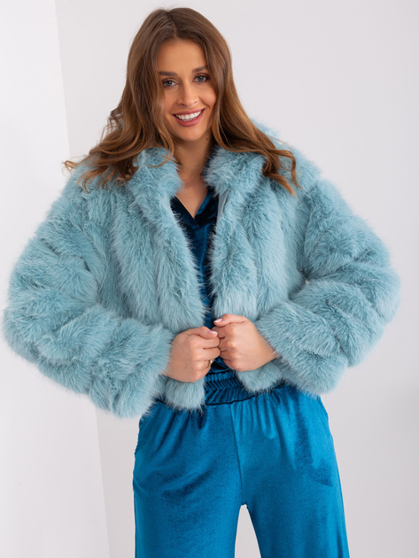 Hurtownia Miętowa krótka kurtka futrzana z kapturem