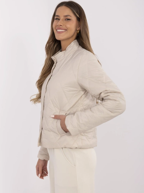 Hurt Beżowa pikowana kurtka damska bez kaptura