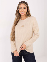 Beżowy damski sweter w szeroki prążek 