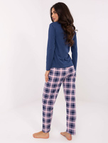 Ciemnoniebieska piżama ze spodniami w kratę 