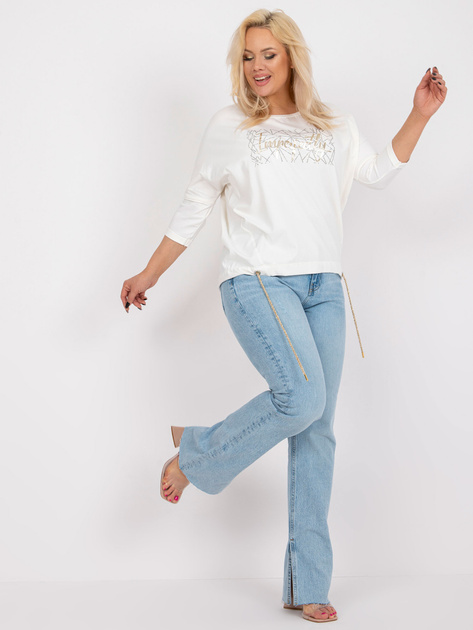 Ecru bawełniana bluzka plus size ze srebrną aplikacją