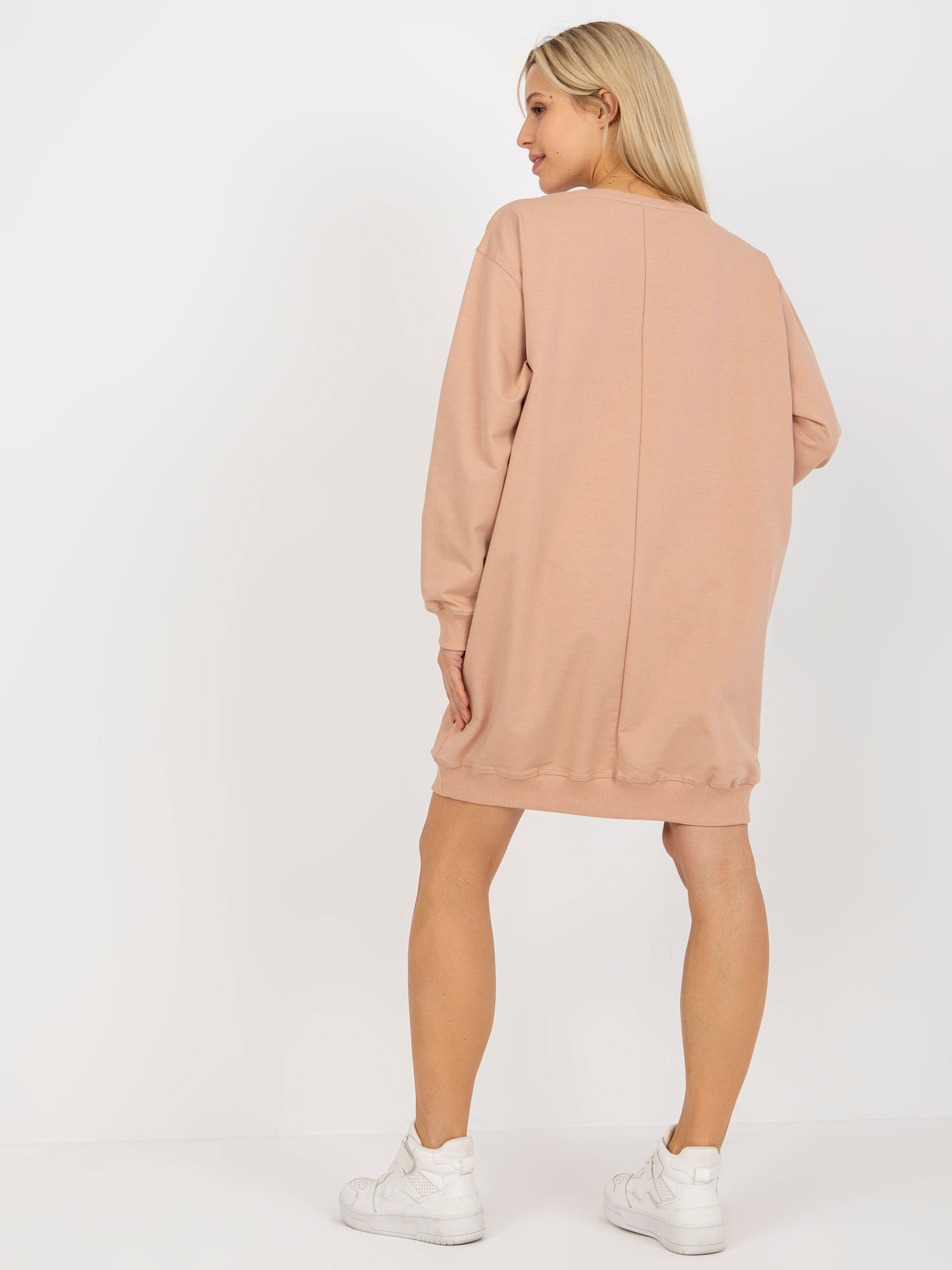 Hurt Beige-green women's long cotton sweatshirt with print.