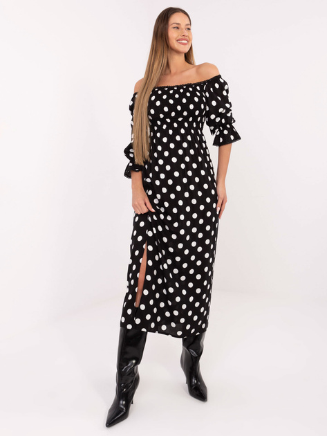Czarno-biała maxi sukienka z rozcięciem
