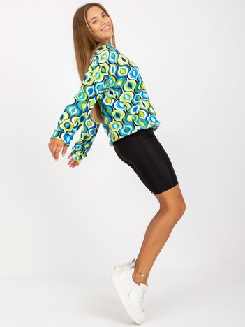 Hurt blau-grüne Samtbluse mit Druck und V-Ausschnitt RUE PARIS.