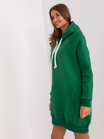 Tamsiai žalia šilta kanguro tipo bliuzonas su gobtuvu.