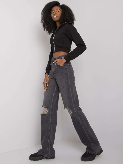 Czarne proste jeansy z dziurami Crystal RUE PARIS