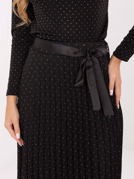 Czarna rozkloszowana spódnica z dżetami RUE PARIS