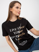 Hurt Czarny damski t-shirt z napisami i okrągłym dekoltem