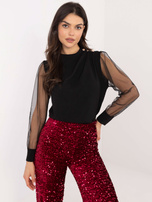 Hurt Czarna wizytowa bluzka z ozdobnymi guzikami