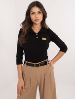 Hurtownia Czarna prążkowana bluzka z kołnierzykiem