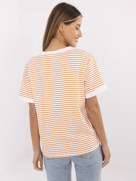 Pomarańczowo-biała letnia bluzka z dekoltem V