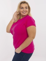 Fuksjowa damska bluzka plus size z aplikacjami