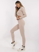 Jasnobeżowy dwuczęściowy prążkowany komplet Ivette RUE PARIS 