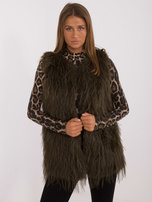 Hurtownia Khaki kamizelka futrzana zapinana na haftki