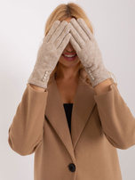 Hurt Beżowe rękawiczki z ozdobnymi guzikami