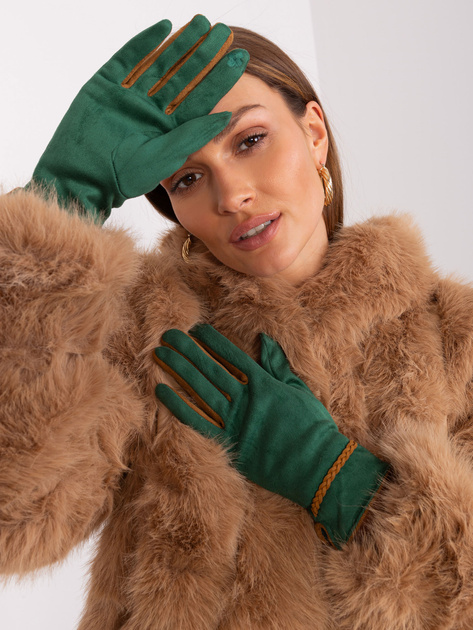 Hurtownia Ciemnozielone eleganckie rękawiczki damskie