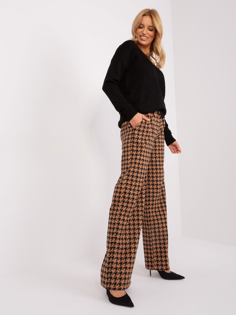 Hurt Czarno-camelowe dzianinowe spodnie w pepitkę