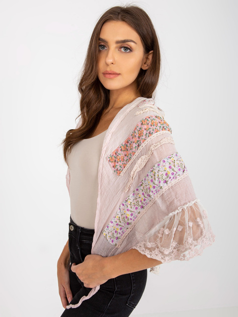 Hurtownia Różowa damska chusta z kwiatowym nadrukiem