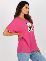 Großhandel Fuchsia Oversize-Bluse mit gestreiftem Bären.