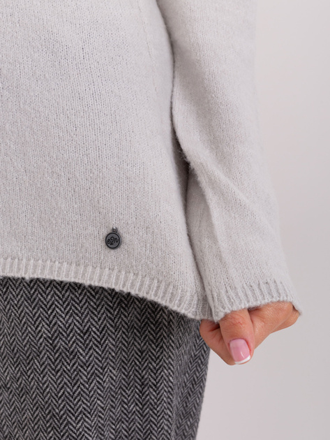 Hurt Jasnoszary damski sweter klasyczny z dekoltem V