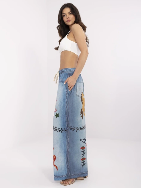 Niebieskie spodnie palazzo z imitacją jeansu