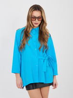 Niebieska sztruksowa koszula z wiązaniem RUE PARIS 