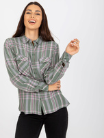 Hurtownia Khaki damska koszula w kratę z kieszeniami 