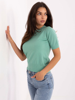 Miętowy damski sweter z krótkim rękawem