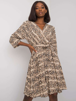 Beige-schwarzes Kleid mit Drucken Fatimah.