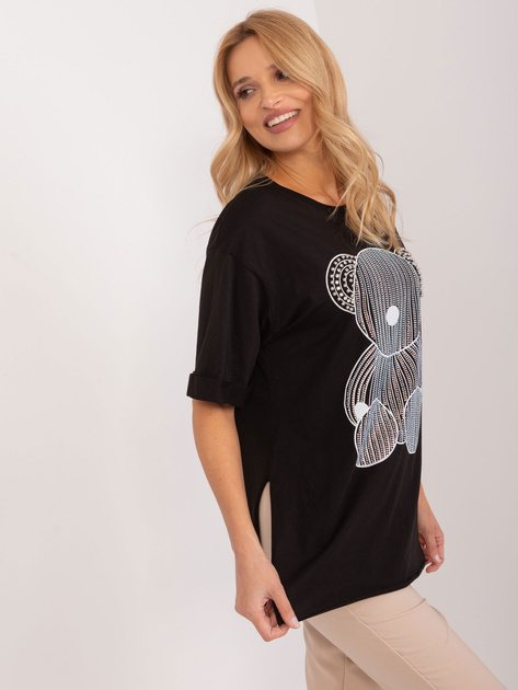 Hurtownia Czarny t-shirt oversize z aplikacją misia