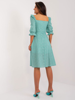 Hurt Miętowa midi sukienka z bufiastym rękawem