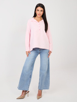 Jasnoróżowa sztruksowa bluzka z kołnierzykiem