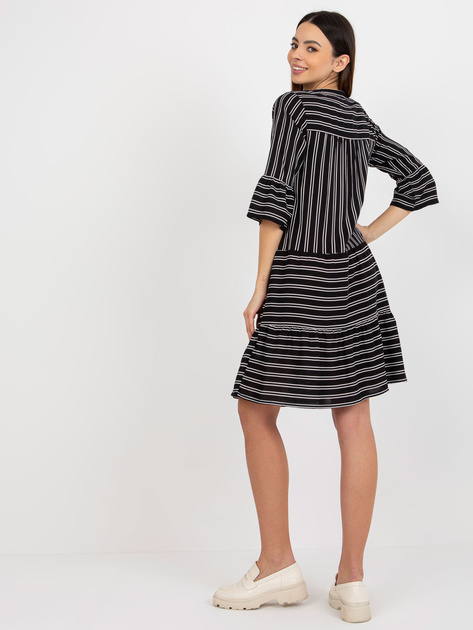 Hurt Czarna luźna sukienka w paski z dekoltem V SUBLEVEL