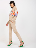 Hurt Beżowy dwuczęściowy komplet welurowy ze spodniami RUE PARIS