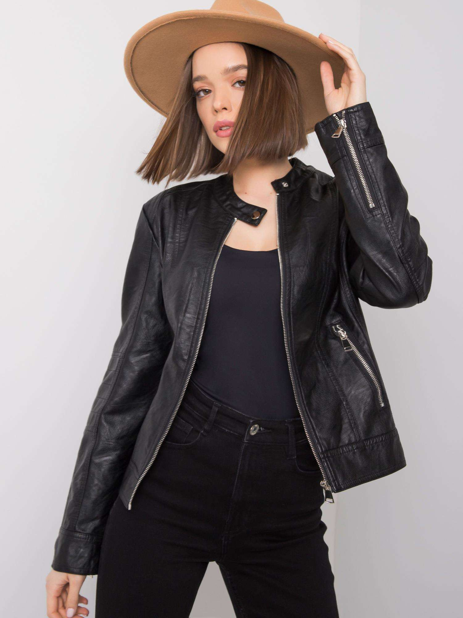Schwarze Jacke aus ökologischem Leder Eulalie.