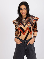 Brązowo-beżowa bluzka welurowa z printami Annabel