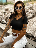 Hurtownia Czarny top basic prążkowany z krótkim rękawem MAYFLIES