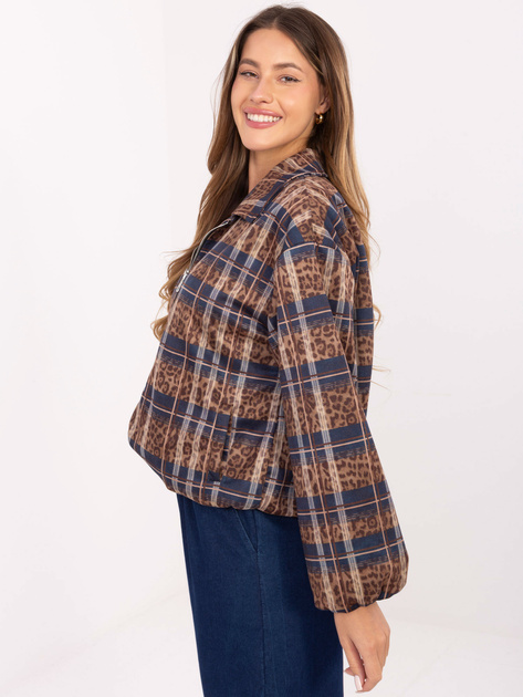 Ciemnocamelowo-niebieska przejściowa kurtka z suwakiem RUE PARIS