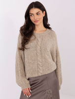 Beżowy sweter oversize w jednolitym kolorze