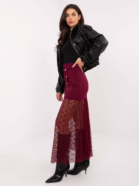 Burgundowa spódnica z koronkowym dołem