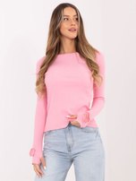 Jasnoróżowa dopasowana bluzka z długim rękawem RUE PARIS 