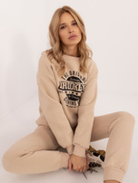 Hurtownia Beżowa damska bluza oversize z printem