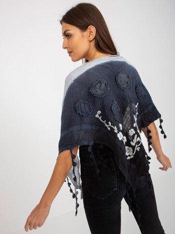 Hurt Granatowa muślinowa chusta z ozdobnym wykończeniem