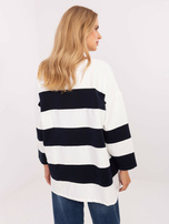 Ecru-granatowa bluzka oversize w paski