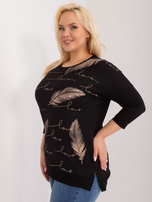 Hurt Czarna damska bluzka plus size z rękawem 3/4