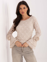 Jasnobeżowa koronkowa bluzka z drapowaniem