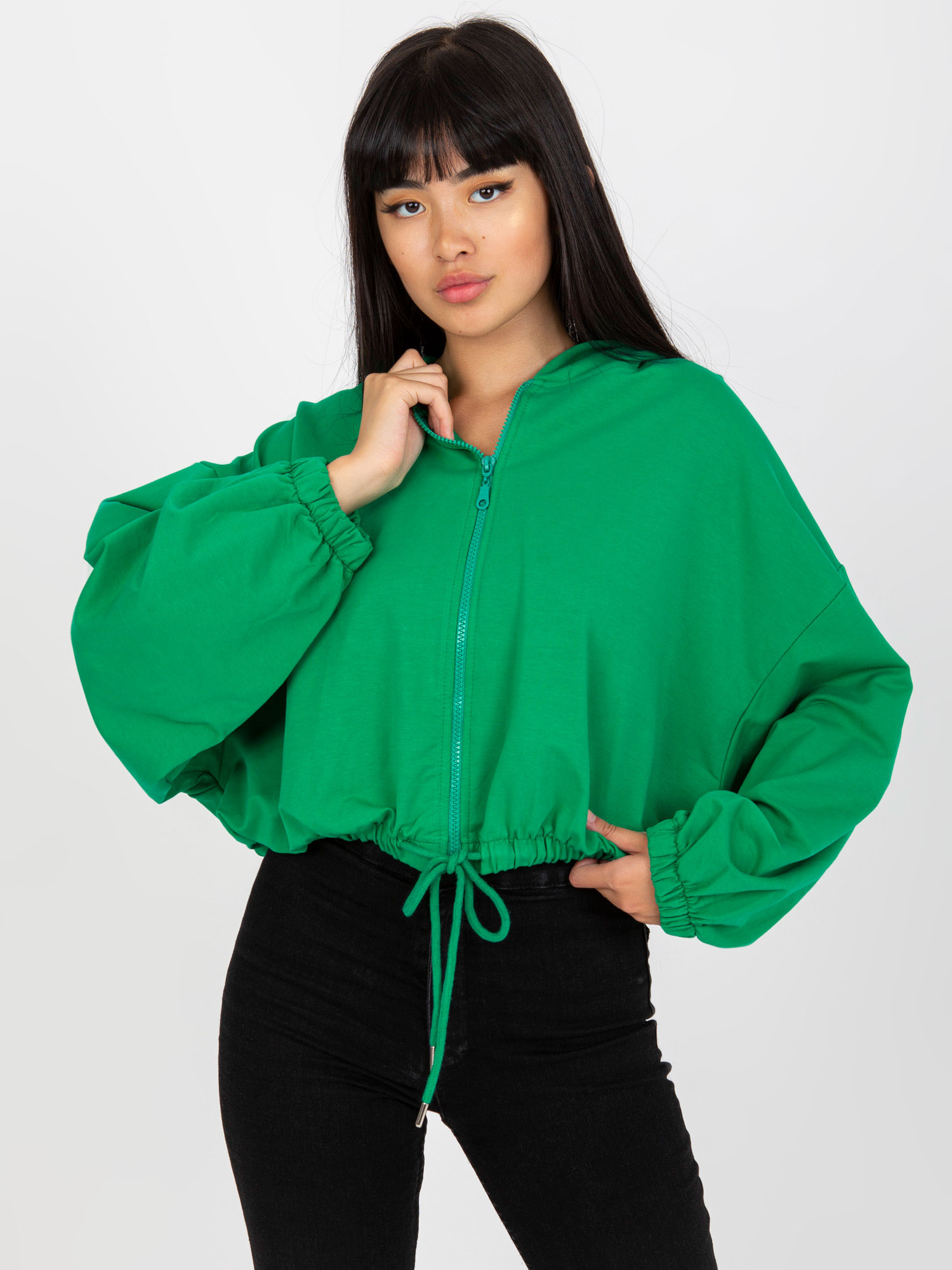 Zielona rozpinana bluza basic z kapturem RUE PARIS