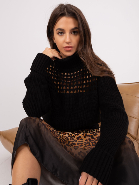 Hurtownia Czarny dzianinowy sweter z golfem