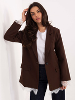 Czekoladowa elegancka marynarka z koronką 