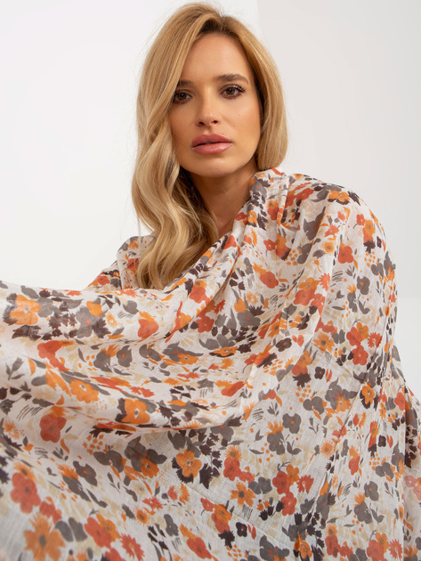 Hurt Pomarańczowo-biała bawełniana chusta w kwiaty